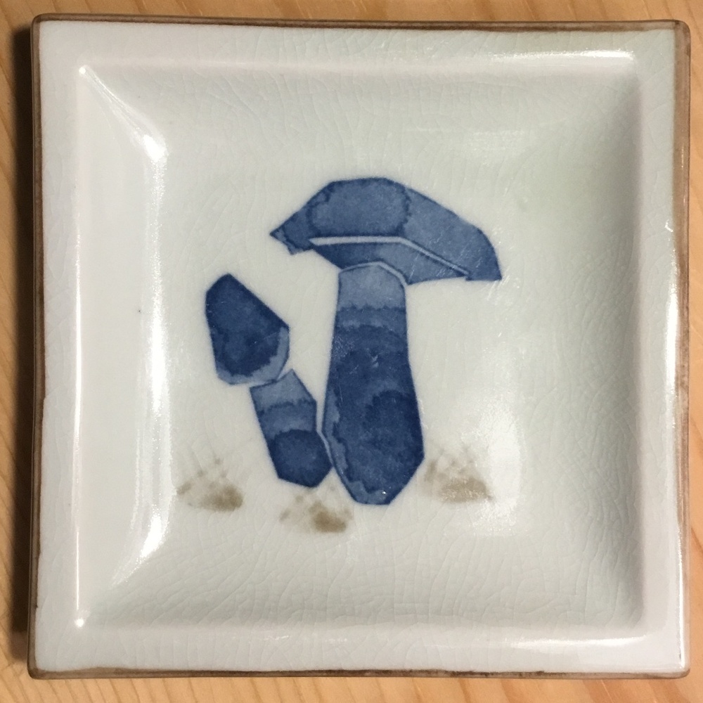 Mushrooms & Radish Plates VTG Otigari Appetizer/Trinket Dish 4 7/8” Square Blue - Picture 3 of 7